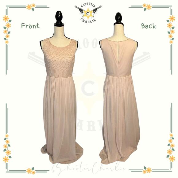 Adrianna Papell Beaded Bodice Chiffon Evening Gown Sz 6 Blush Dusty Pink Keyhole - Picture 1 of 8